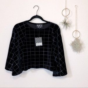 Rue 107 Black and Blue Velvet Windowpane Top NWT